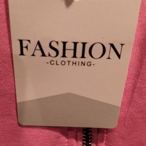 Pink FASHION Clothing Hooded Jumpsuit/Romper w Frayed Trim Medium